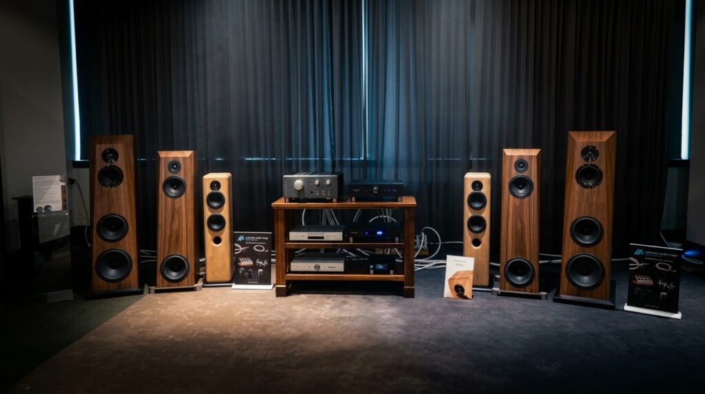 Diffusori Xavian in sala d'ascolto all'Audio Video Show di Praga. 